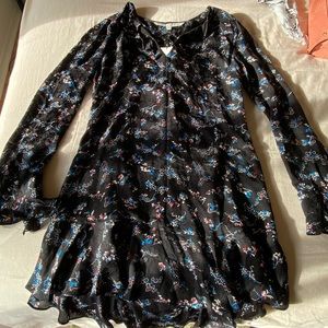 Veronica Beard Long Sleeve Floral Black Dress